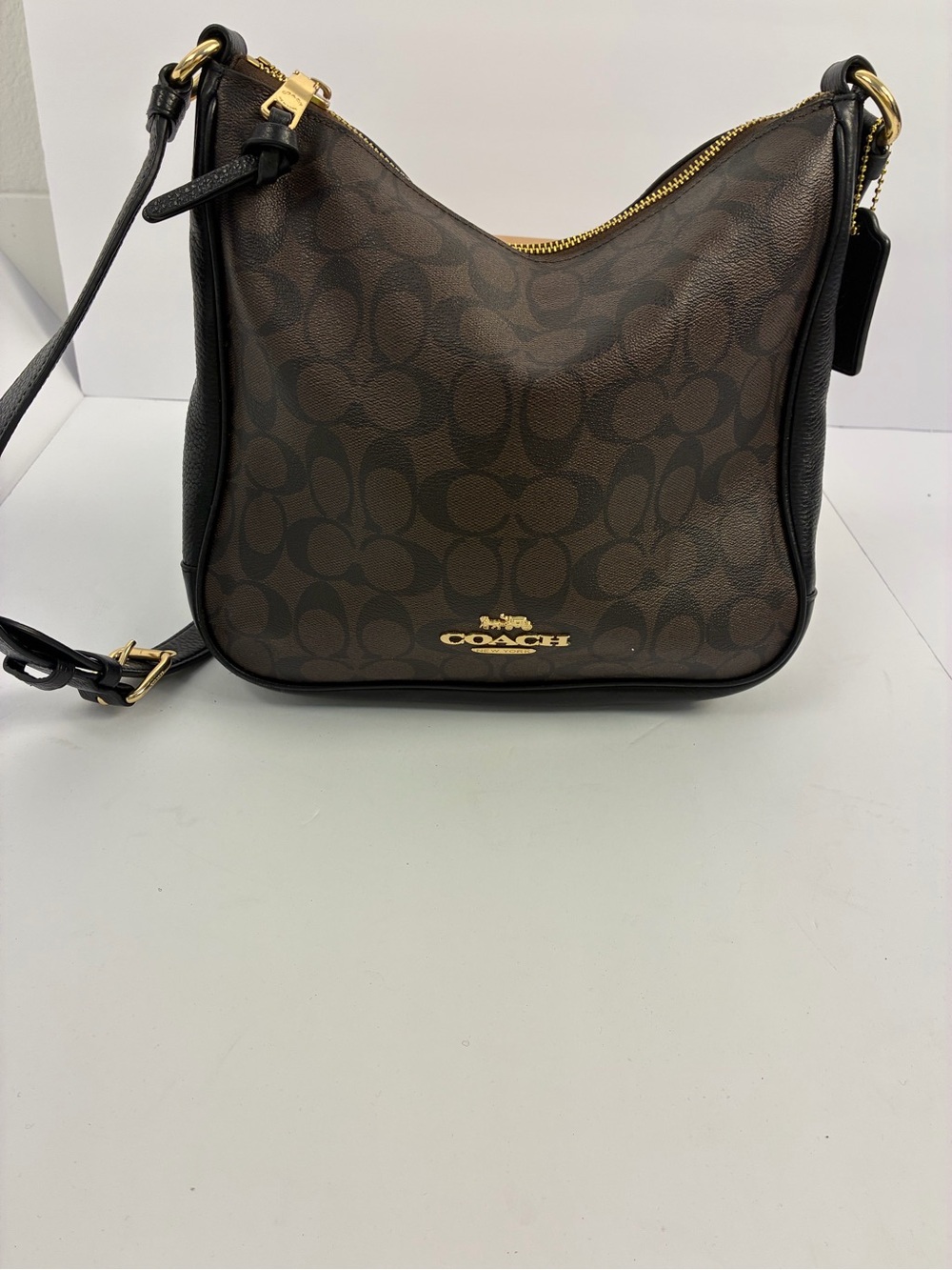 Coach Brown and Black Signature Crossbody Bag